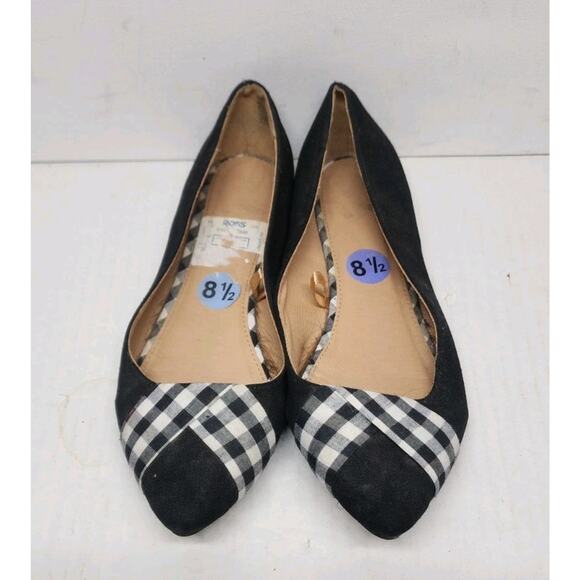 black ballet flats W/ white plaid toe Sz 8.5 Slip On Pointed Toe Suede ROSS - Picture 2 of 10